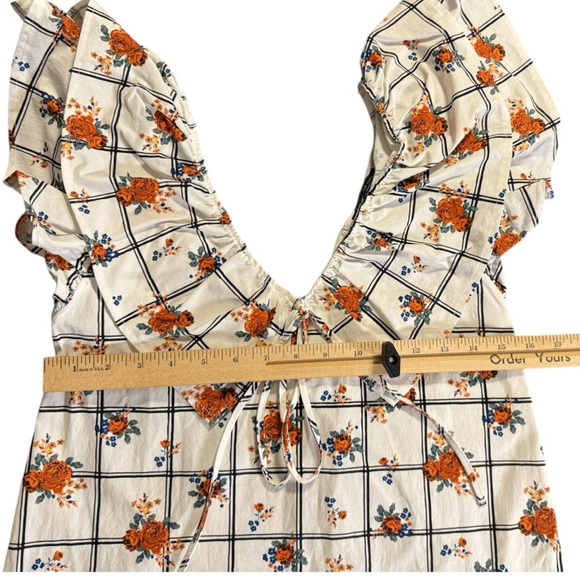 Zara Womens Floral Midi Dress M White Ruffle Collar Cottagecore Boho Peasant - Picture 7 of 10